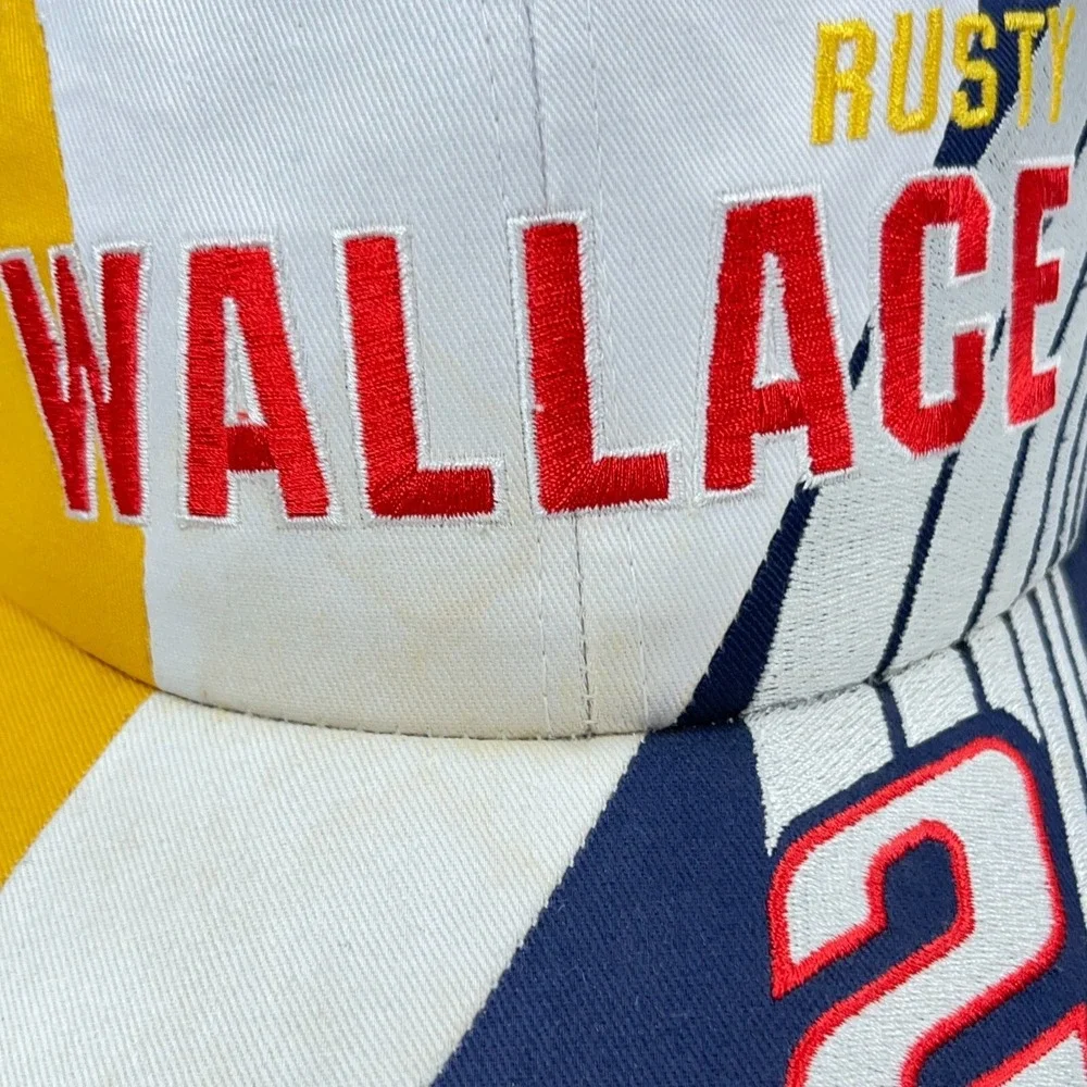 Vintage Rusty Wallace Hat Cap Snapback Nascar Racing Colorblock 90s Y2K Big Logo